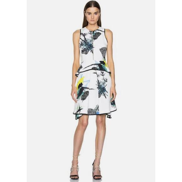 Proenza Schouler Dresses & Skirts - Proenza Schouler Ivory Multicolor‎ Ikebana Print Sleeveless Peplum Dress Size 0